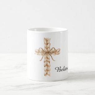 Caneca De Café Cruz de Creme Rústico com Laço Acredite