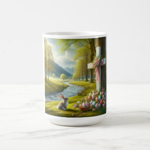 Caneca De Café cruz de páscoa com coelho e ovos