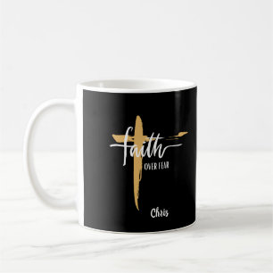 Caneca De Café Cruz Dourada Fé Sobre Medo