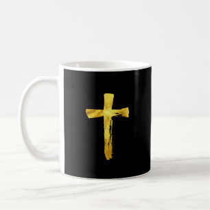 Caneca De Café Cruz Dourado da escova - crucifixo religioso