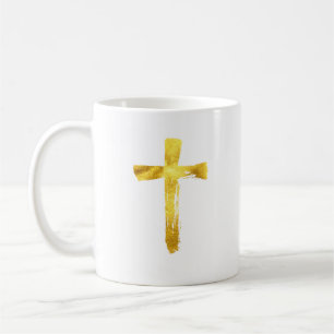 Caneca De Café Cruz Dourado da escova - crucifixo religioso