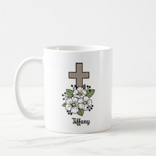 Caneca De Café Cruz e Flores Personalizadas