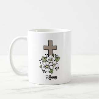 Caneca De Café Cruz e Flores Personalizadas
