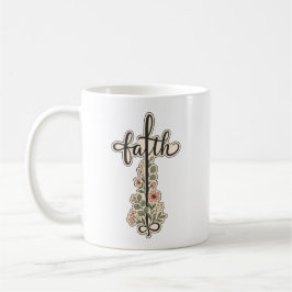 Caneca De Café Cruz Floral da Fé Cristã Design de Tipografia 