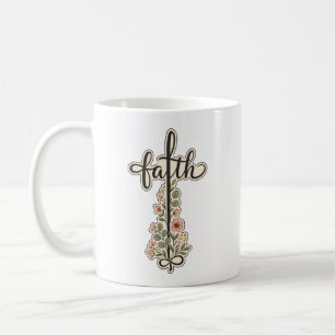 Caneca De Café Cruz Floral da Fé Cristã Design de Tipografia