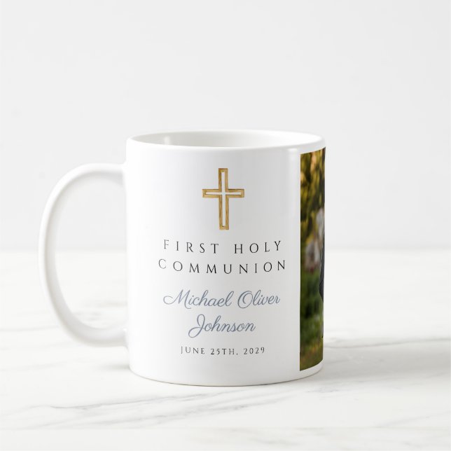 Caneca De Café Cruz Religiosa Menino Primeira Comunhão Foto (Esquerda)