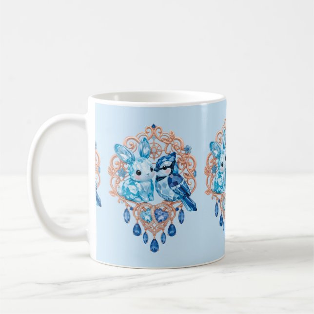Caneca De Café Crystal Blue Bunny and Blue Jay Heart (Esquerda)