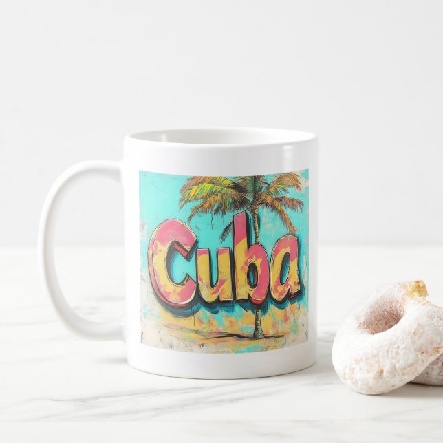 Caneca De Café Cuba Grafite Vibes: Arte nas Ruas da Ilha (Com Donut)