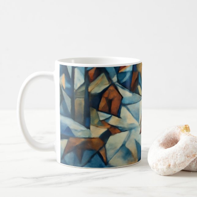 Caneca De Café Cubist Expressionist Winter Village Mug (Com Donut)