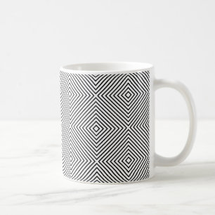 Caneca De Café Cubo de Geometria de Linha de Padrão Preto