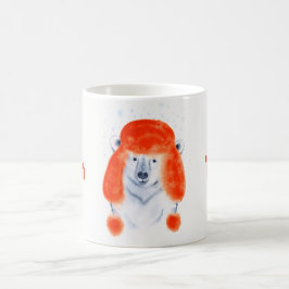 Caneca De Café Cubo de Urso Polar Bonito em Red Winter Hat Christ
