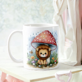 Caneca De Café Cubo Leão Adorável Sob Guarda-chuvas