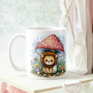Caneca De Café Cubo Leão Adorável Sob Guarda-chuvas