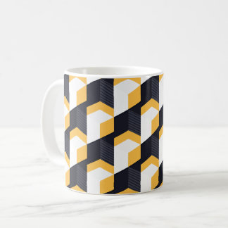 Caneca De Café Cubos geométricos com amarelo escuro, branco e pre