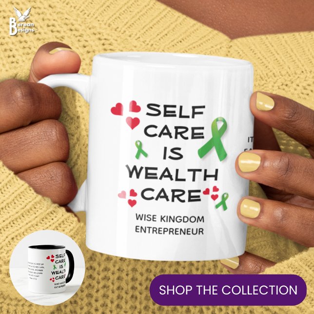 Caneca De Café CUIDADO AUTOMÁTICO WEALTH CUE Christian (Self care wealth care MUG with CUSTOMIZABLE TEXT. Ideal gift for busy entrepreneurs to slow down.)