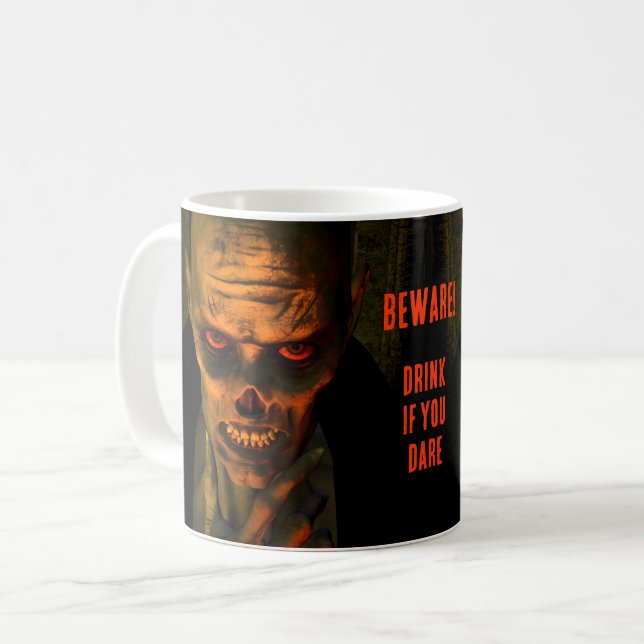 Caneca De Café Cuidado! Beba Se Atrever. Zombie (Frente Esquerda)