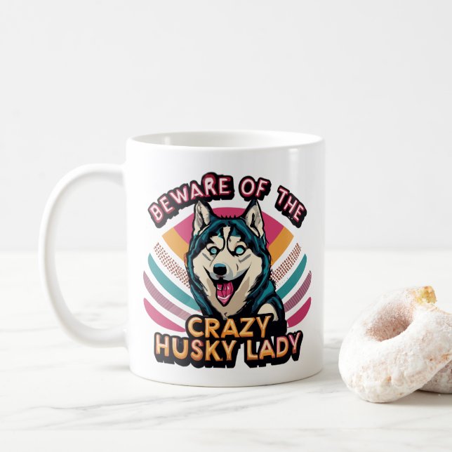 Caneca De Café Cuidado com a Rouco louca Lady Funny Rouco Cachorr (Com Donut)