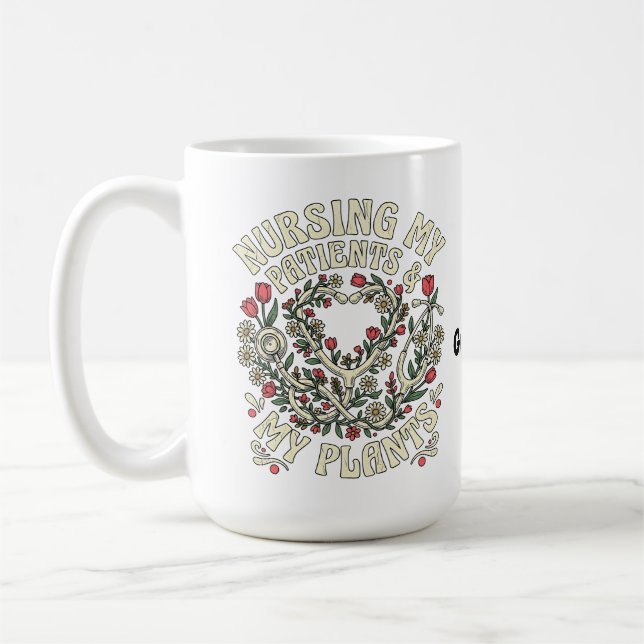 Caneca De Café Cuidando Meus Pacientes & Minhas Plantas Steth Ret (Esquerda)