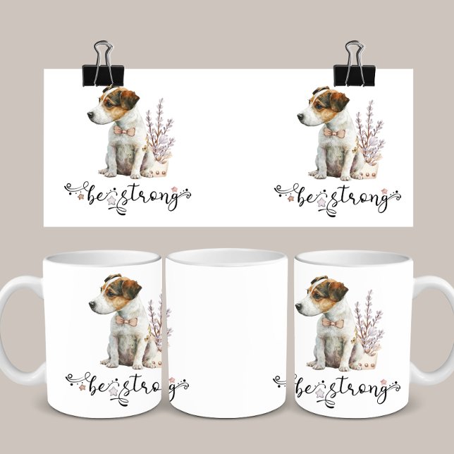 Caneca De Café Cuja Aquarela Jack Russell Seja forte caligrafia (Criador carregado)