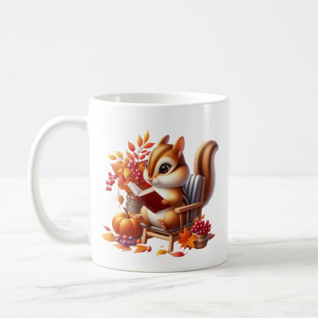 Caneca De Café Cuja queda de esquilo sazonal adiciona monograma (Esquerda)