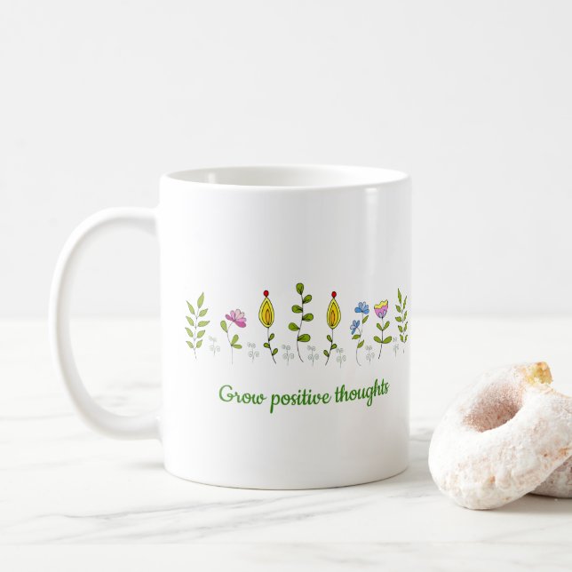 Caneca De Café Cultivar pensamentos positivos flores Mínimas (Com Donut)