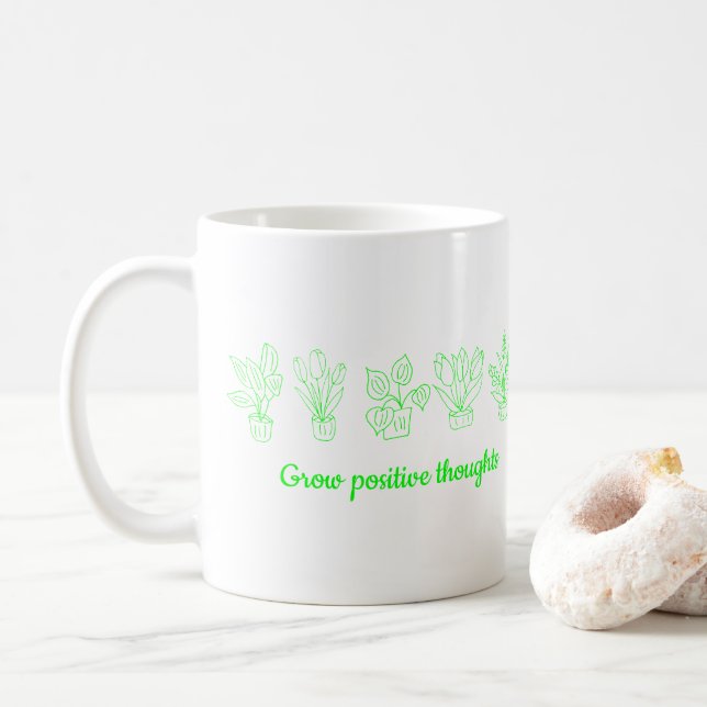 Caneca De Café Cultivar pensamentos positivos flores Mínimas (Com Donut)