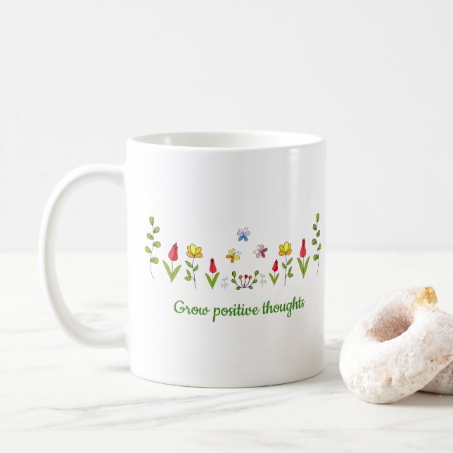 Caneca De Café Cultivar pensamentos positivos flores Mínimas (Com Donut)