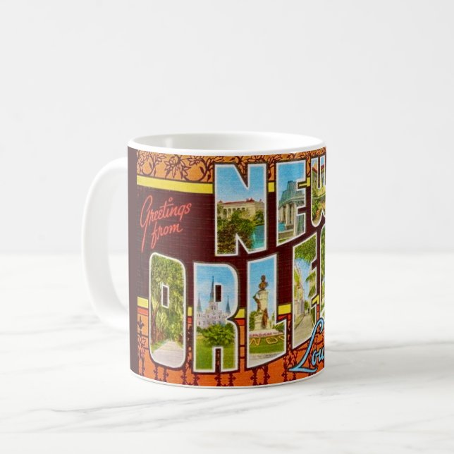 Caneca De Café Cumprimento Retro de Nova Orleans  (Frente Esquerda)
