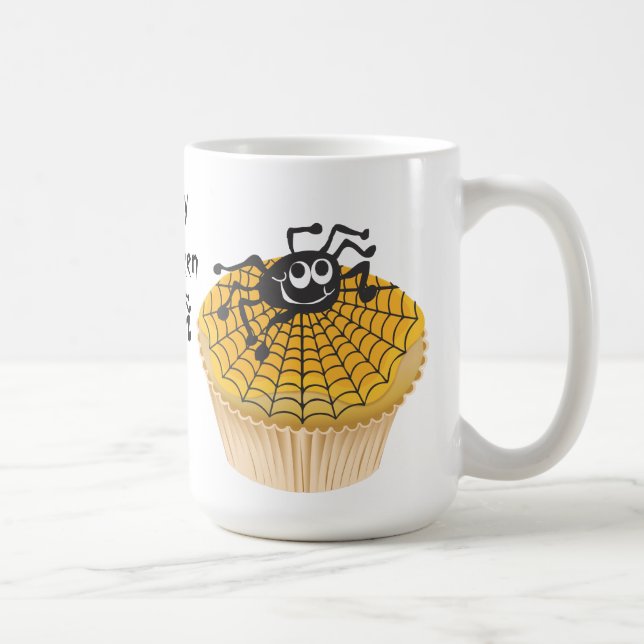 Caneca De Café Cupcake de Aranha Feliz Halloween (Direita)