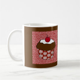 Caneca De Café Cupcake de chocolate em padrão vermelho e branco