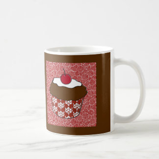 Caneca De Café Cupcake de chocolate em padrão vermelho e branco