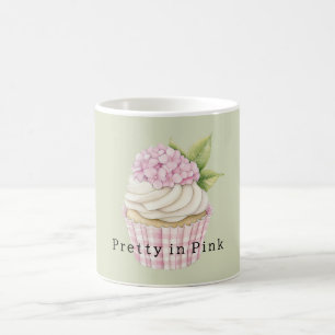Caneca De Café Cupcake de Creme Branco com Floral Rosa
