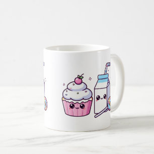 Caneca De Café Cupcake e Leite Doce Doodles Comidas Kawaii