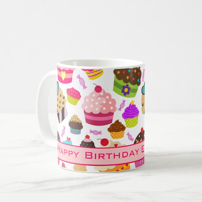 Caneca De Café Cupcake Feliz de Aniversário (Frente Esquerda)