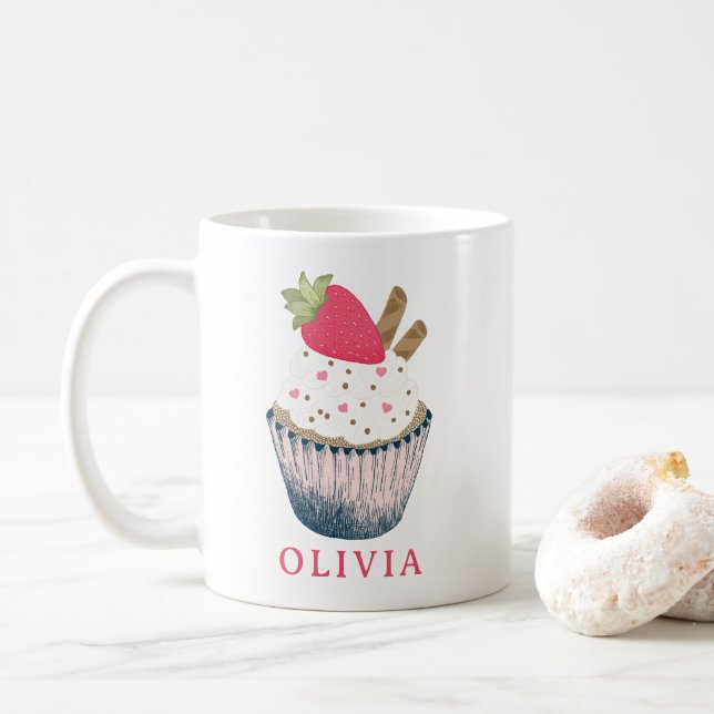 Caneca De Café Cupcake personalizado - Presente de aniversário ro (Com Donut)