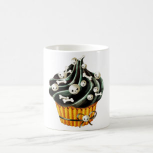 Caneca De Café Cupcake preto do Dia das Bruxas com crânios