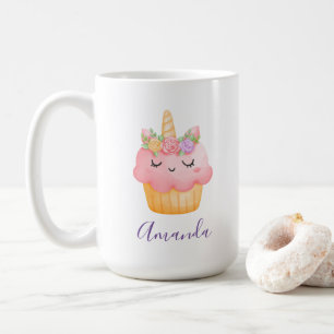 Caneca De Café Cupcake rosa-claro Unicórnio com Rosas
