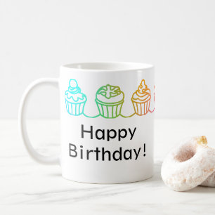 Caneca De Café Cupcakes arco-íris Borda Personalizada
