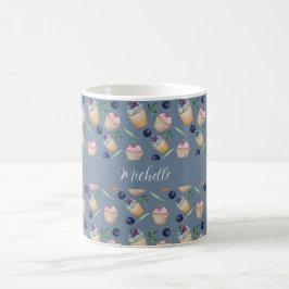 Caneca De Café Cupcakes Azuis E Padrão De Aquarela Do Fruta