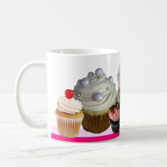 Caneca De Café CUPCAKES DELICIOSOS COMPRAM, cor-de-rosa, fúcsia,  (Esquerda)