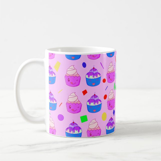 Caneca De Café Cupcakes Kawaii bonitos padrão contínuo (Esquerda)