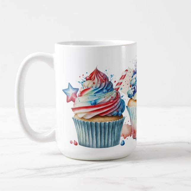 CANECA DE CAFÉ CUPCAKES PATRIÓTICOS AZUIS VERMELHOS (Esquerda)