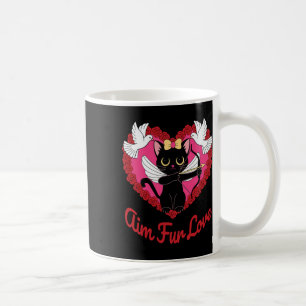 Caneca De Café Cupido De Gato Kawaii Preto Com Peles De Coração E