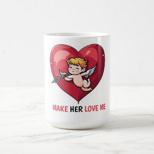 Caneca De Café Cupido no Coração Vermelho