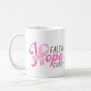 Caneca De Café Cura da Câncer de Mama Fé Esperança Fita Rosa