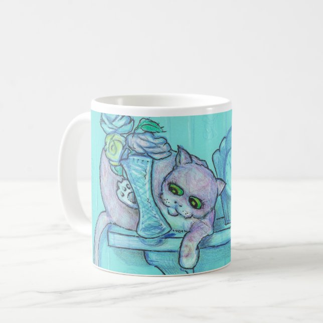 Caneca De Café Curioso cão de gato (Frente Esquerda)