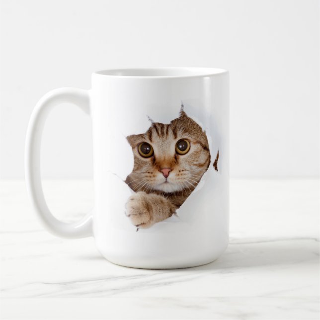 Caneca De Café Curious Cat Peek – Funny & Cute Mug (Esquerda)