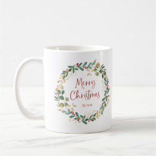 Caneca De Café Curto e Script Modernos   Red Merry Christmas