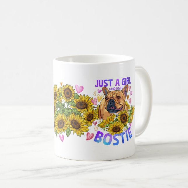 Caneca De Café Custa Boston Terrier Cão Floral de Girassol (Frente Esquerda)