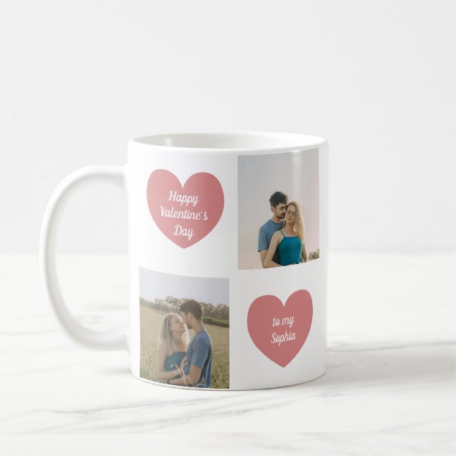 Caneca De Café Custom 2 Photos, Hearts Graphic, Valentine's Day (Esquerda)